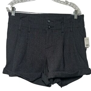 Free People Black Comb Micro Check Pleated High Rise Cuffed Shorts 6 Academia